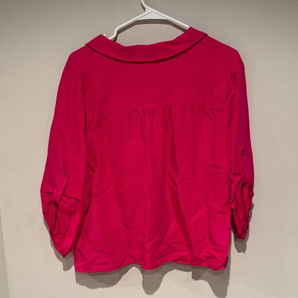 INC International Concepts Women's Fuchsia Button-Down Tie Shirt - Picture 3 of 8